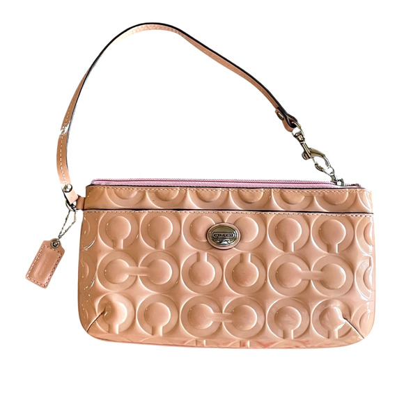 COACH Peyton OP Art Go-Go Pink Tulle Patent Leather Embossed Zip Wristlet F49883 - Picture 9 of 9